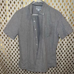 Men’s casual button-down short sleeve shirt grey slim size L